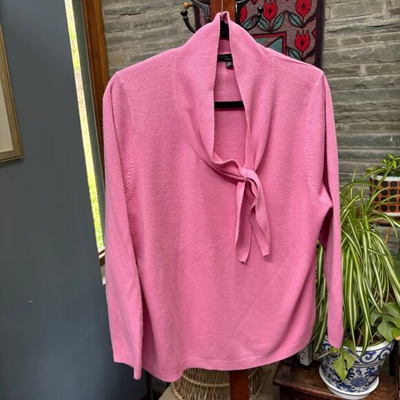 Women's Vintage Plus Size Caroline Taylor Pink Sweater with Neck Tie size 1X - Picture 2 of 8